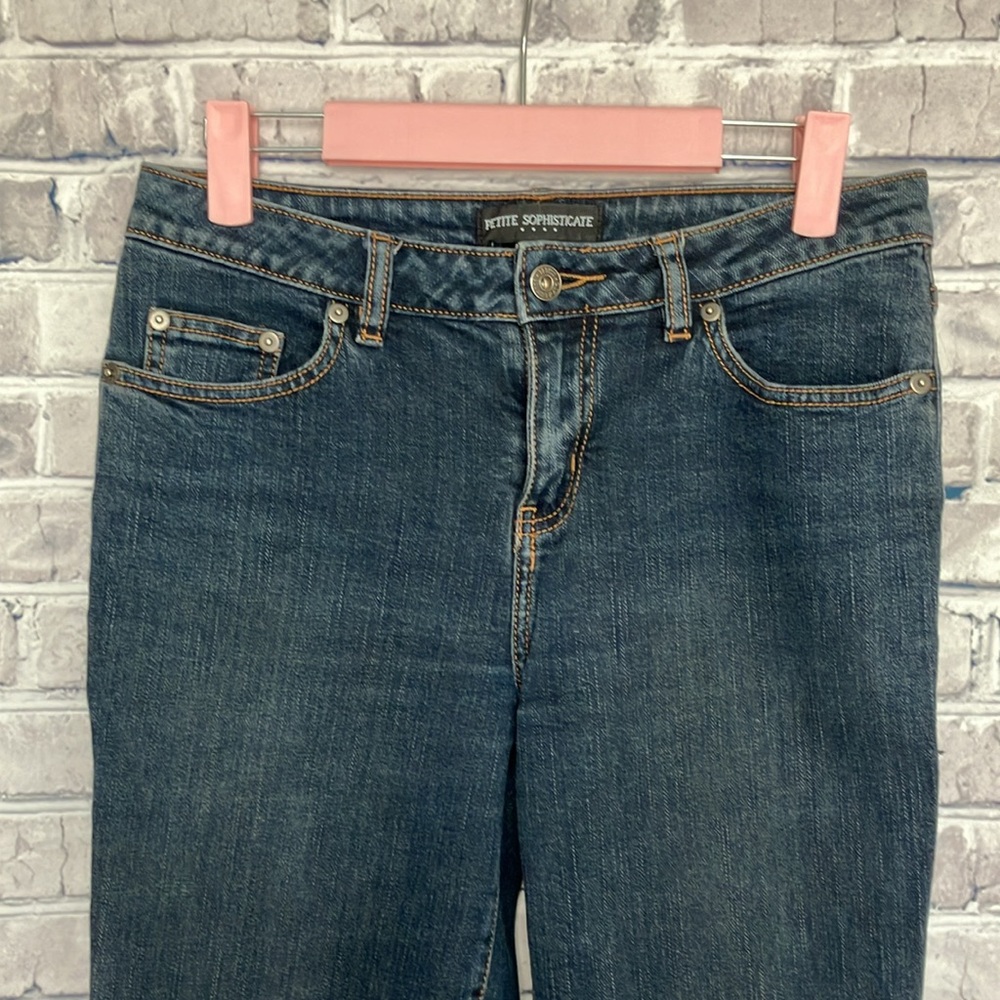 Petite Sophisticate Dark Blue Straight Leg Jeans, 4P Short - Picture 3 of 11